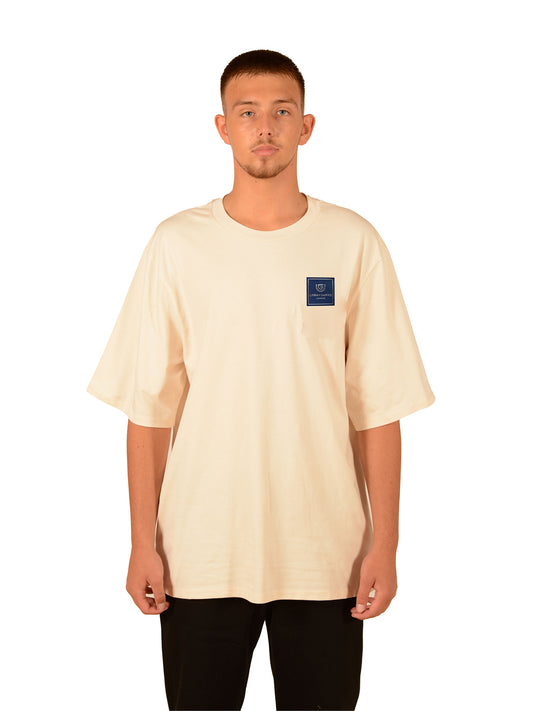 Male Normal Beige T-shirt- Blue and Black